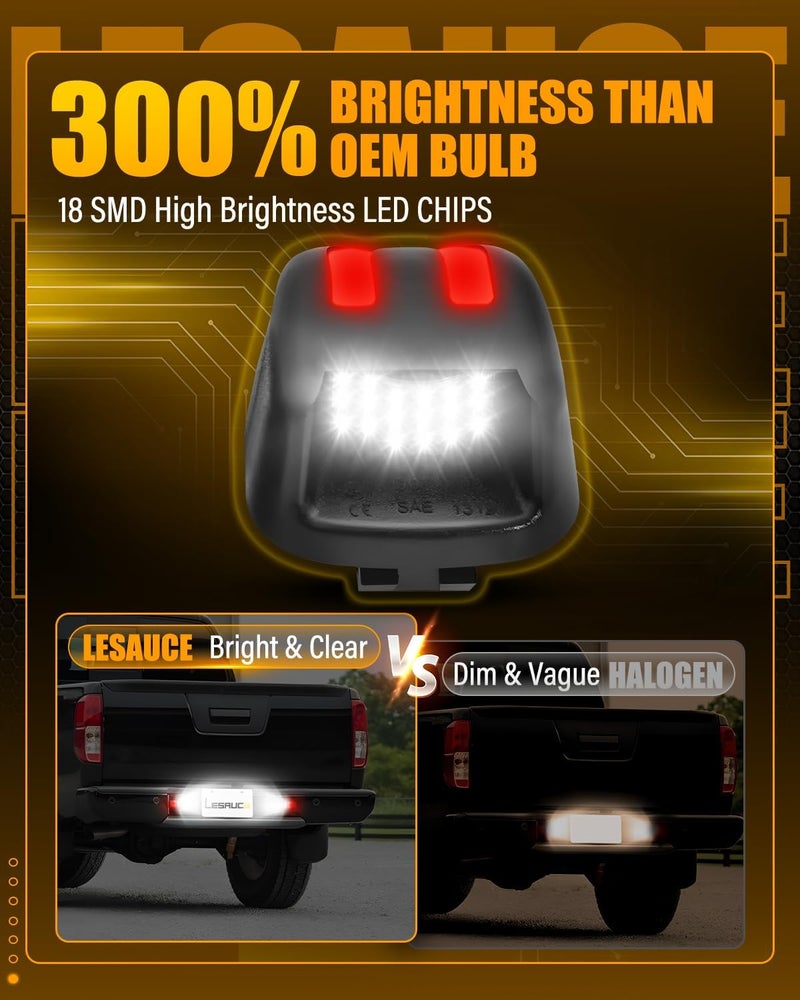 LESAUCE LED License Plate Light For Nissan Frontier Armada Titan Xterra, Suzuki Equator Pickup Truck, 18 SMD 6500K White Red U-shaped Tag Light, Pack of 2 - Image 2